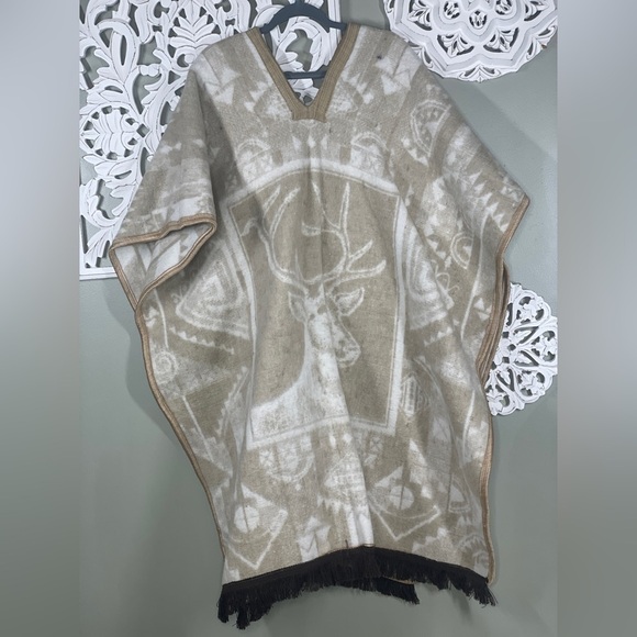 Traditional Mexican Poncho Cobija Deer Tan Warm - Picture 1 of 7